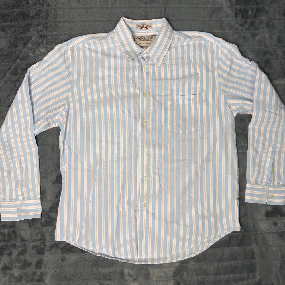 Rewire Clothing Co Button Down Shirt Mens Large Blue Pink Striped Long Sleeve
